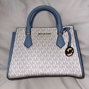 Michael Kors Light Blue and White Satchel